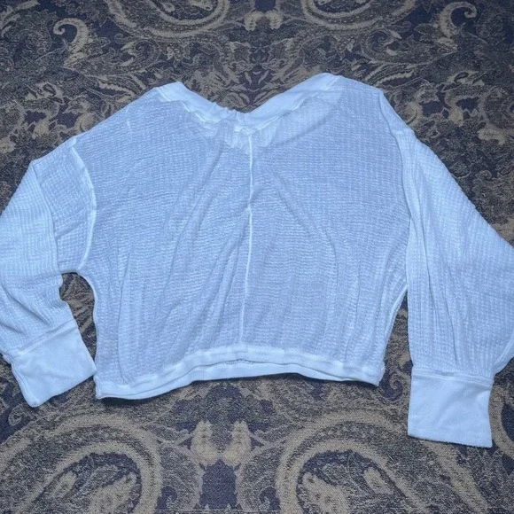 Free People Southside White Waffle Thermal Knit Top Size Large - Picture 9 of 9